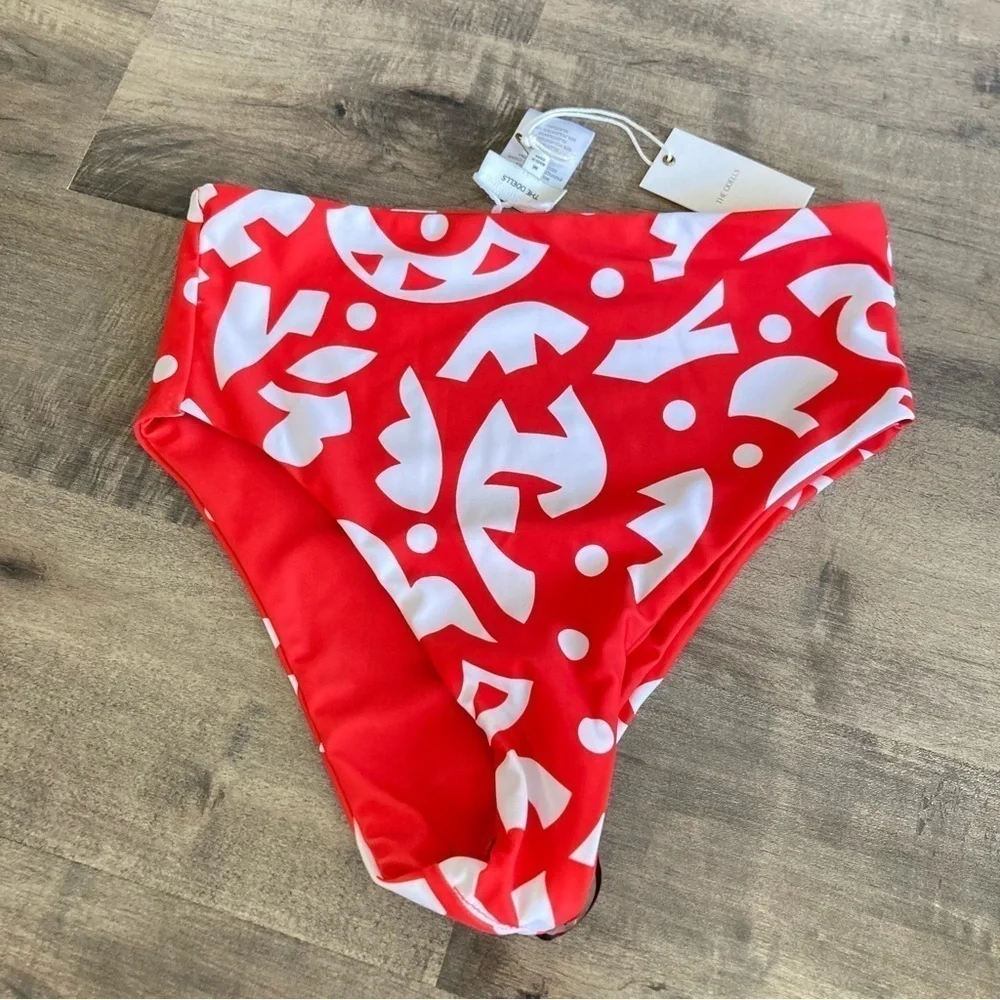 NWT The Odells Anthropologie Jennifer Reversible Red Geometric Bikini Bottoms M